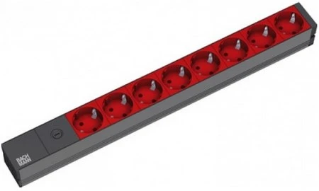 Bachmann 19” 2m 8x Schuko H05VV-F 3G 1.00mm² elektros tinklo ilgintuvas 8 AC išvestis(ys / čių) Juoda, Raudona