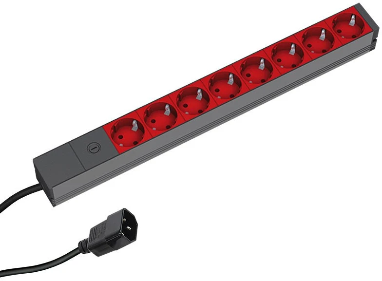 Bachmann 19” 2m 8x Schuko H05VV-F 3G 1.00mm² elektros tinklo ilgintuvas 8 AC išvestis(ys / čių) Juoda, Raudona