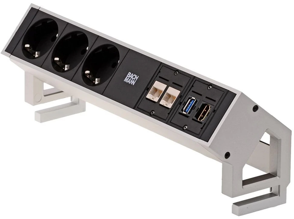 Bachmann 3x Schuko 2x CAT6 1x HDMI, 1x USB3.0 elektros tinklo ilgintuvas 1,5 m 3 AC išvestis(ys / čių) Juoda, Nerūdijančiojo plieno
