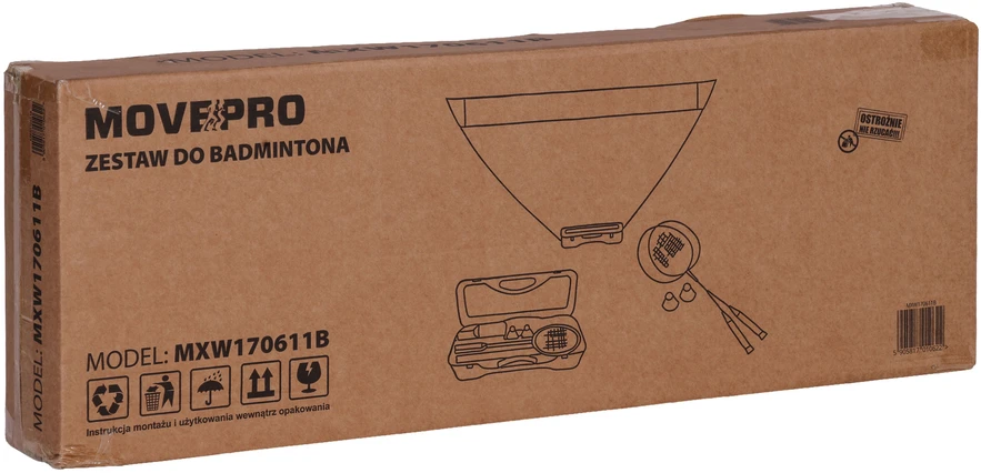 Badmintono rinkinys 300×156 cm sulankstomas tinklas, raketės, skraidukai, lagaminas, MOVEPRO