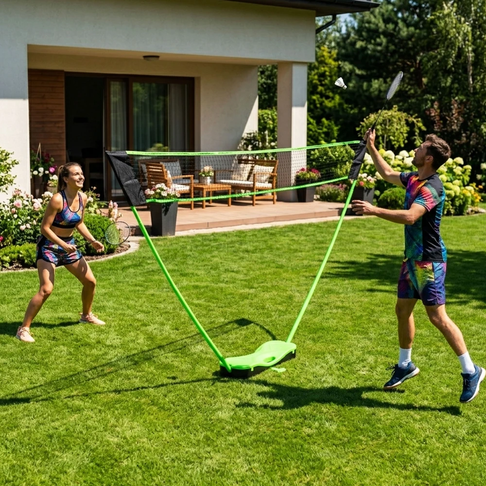 Badmintono rinkinys 300×156 cm sulankstomas tinklas, raketės, skraidukai, lagaminas, MOVEPRO