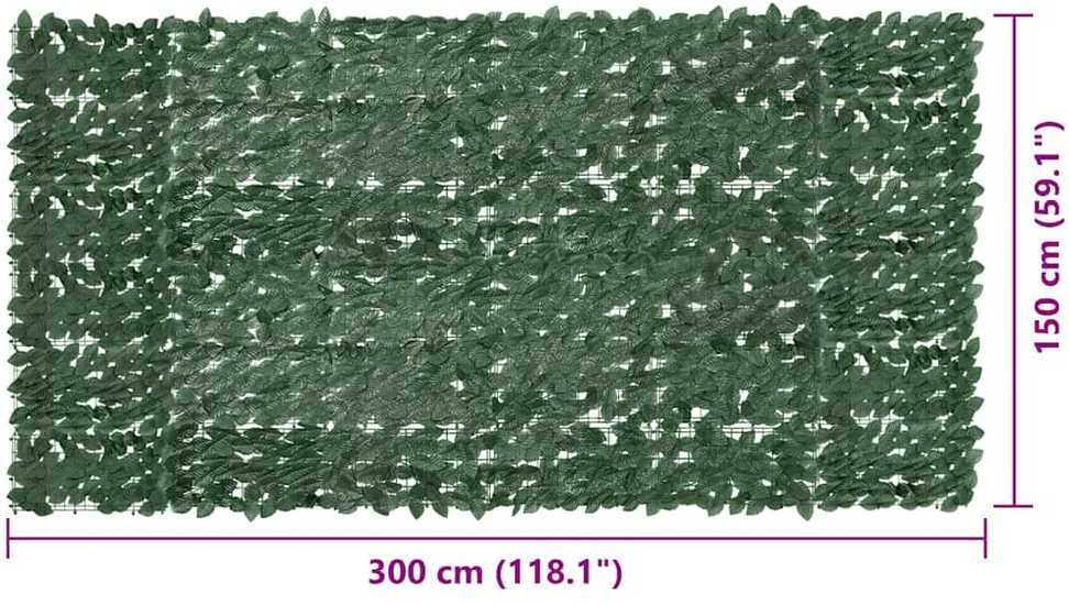 Balkono pertvara, 300x150cm, su tamsiai žaliais lapais