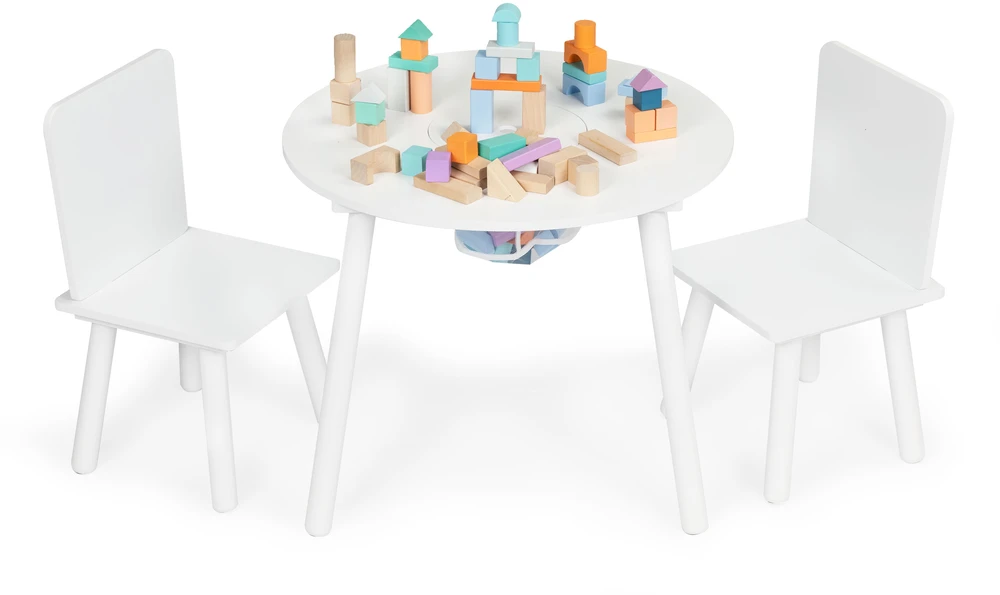 Baltas Vaikiškas stalas su dviem kėdėmis, vaikiškų baldų komplektas „Ecotoys“