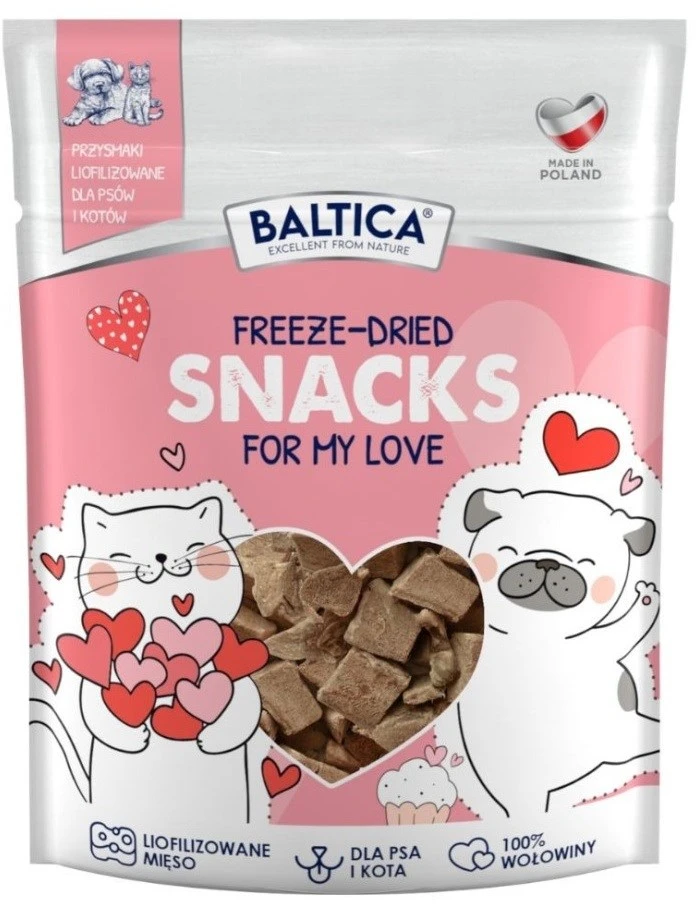 BALTICA Freeze-Dried Snacks For My Love liofilizuotos jautienos širdys – skanėstas šunims ir katėms – 10 g