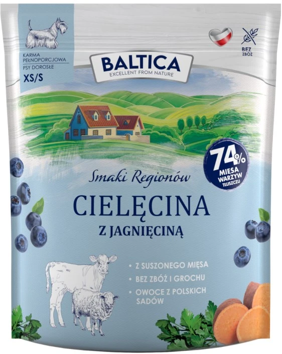 BALTICA Smaki regionów Small breeds Veal su ėriena – sausas Maistas šunims – 1kg