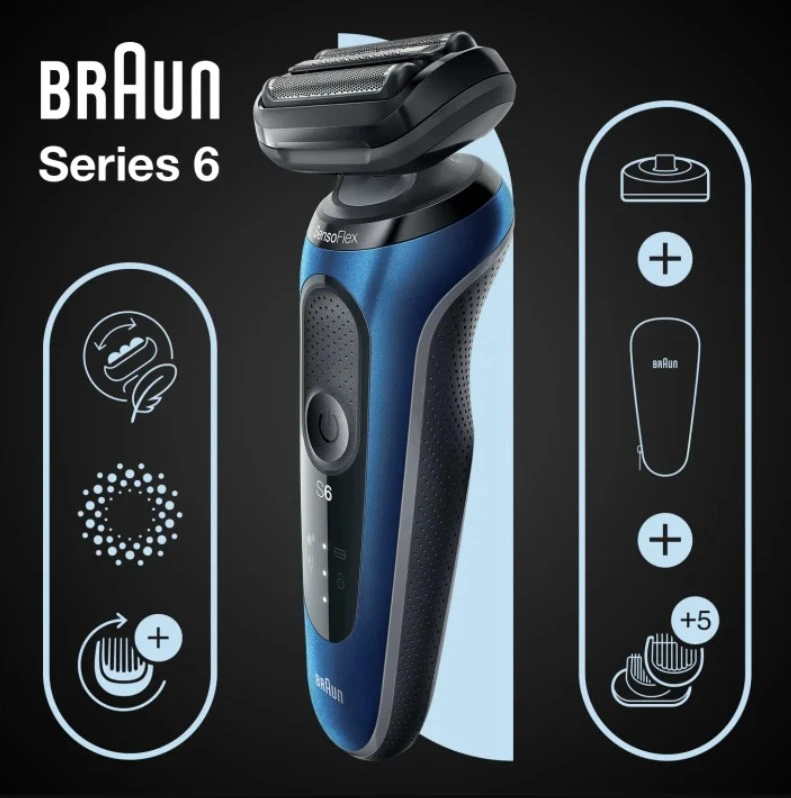 Barzdaskutė Braun Series 6 61-B4500cs Skustuvas Apkarpymo mašinėlė Juoda, Mėlyna