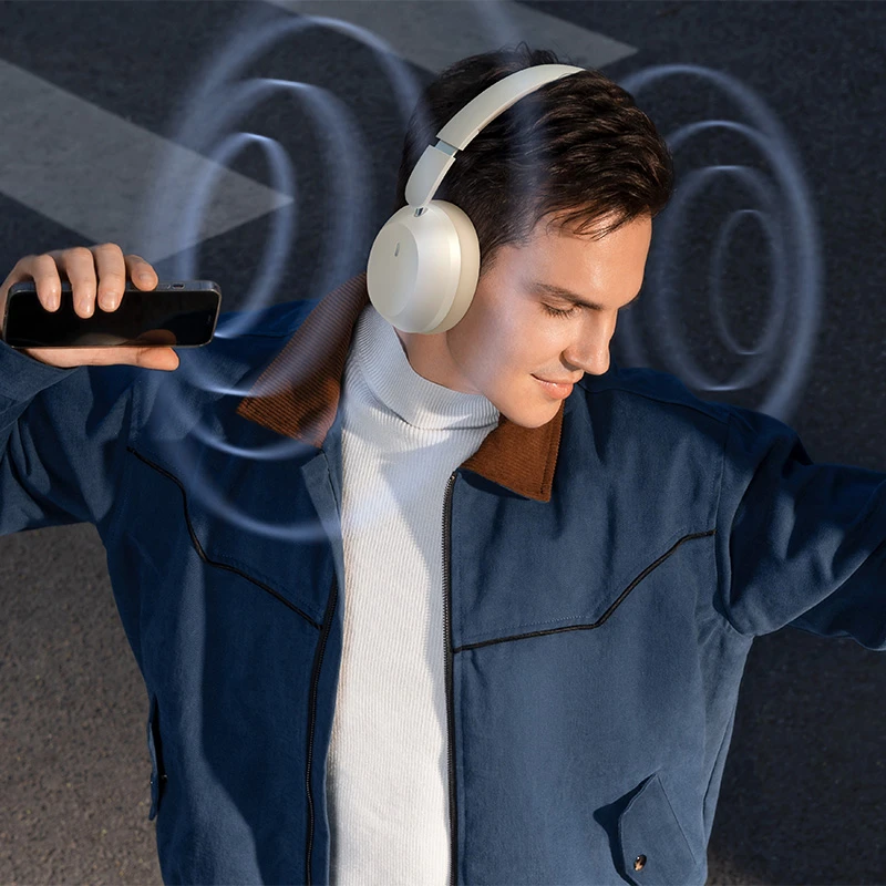Baseus Belaidės Bluetooth 5.3 ausinės Bass 35 Max su mikrofonu, baltos