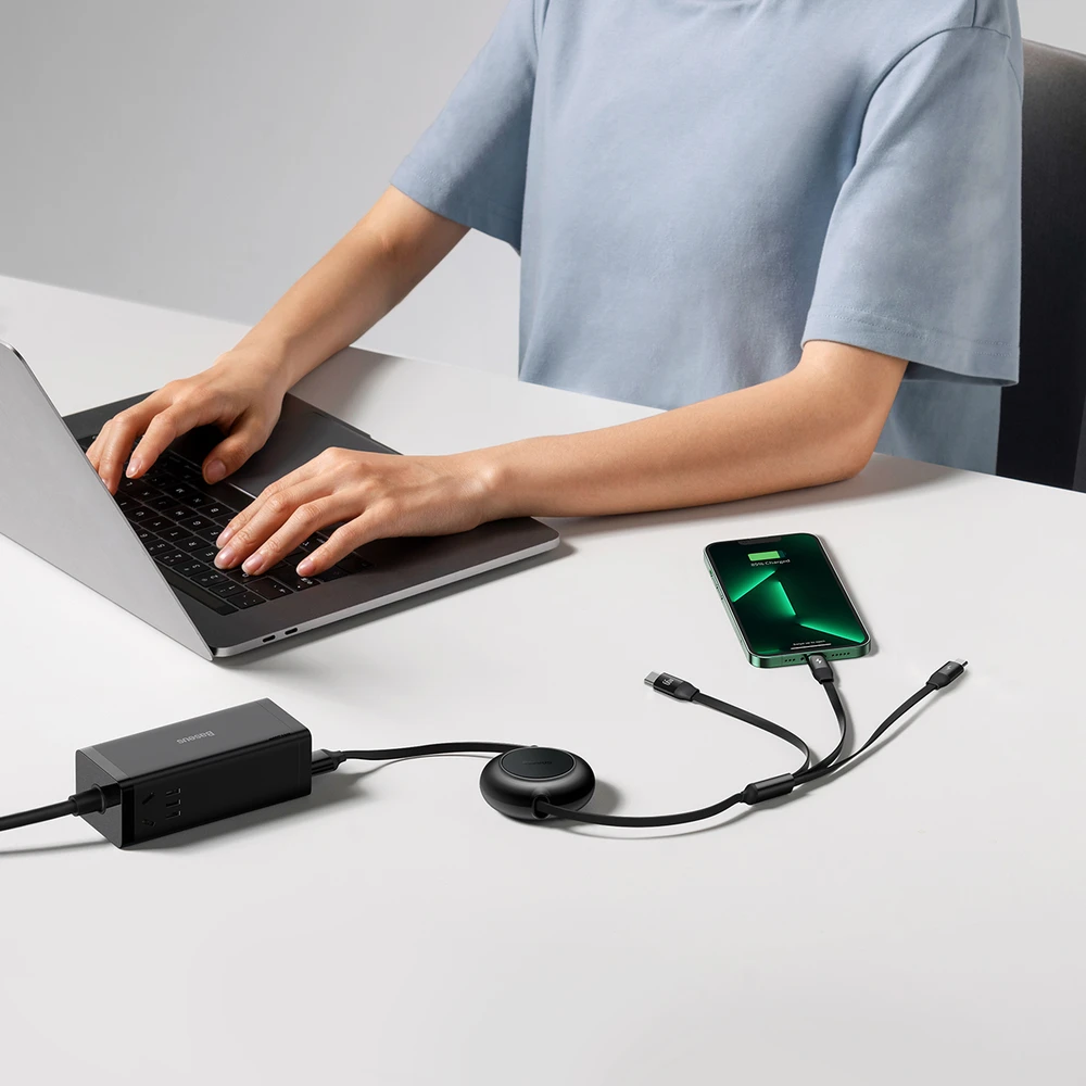 Baseus Bright Mirror 3 USB 3-in-1 kabelis skirtas micro USB USB-C Lightning 66W 2A 1,1m – Juodas