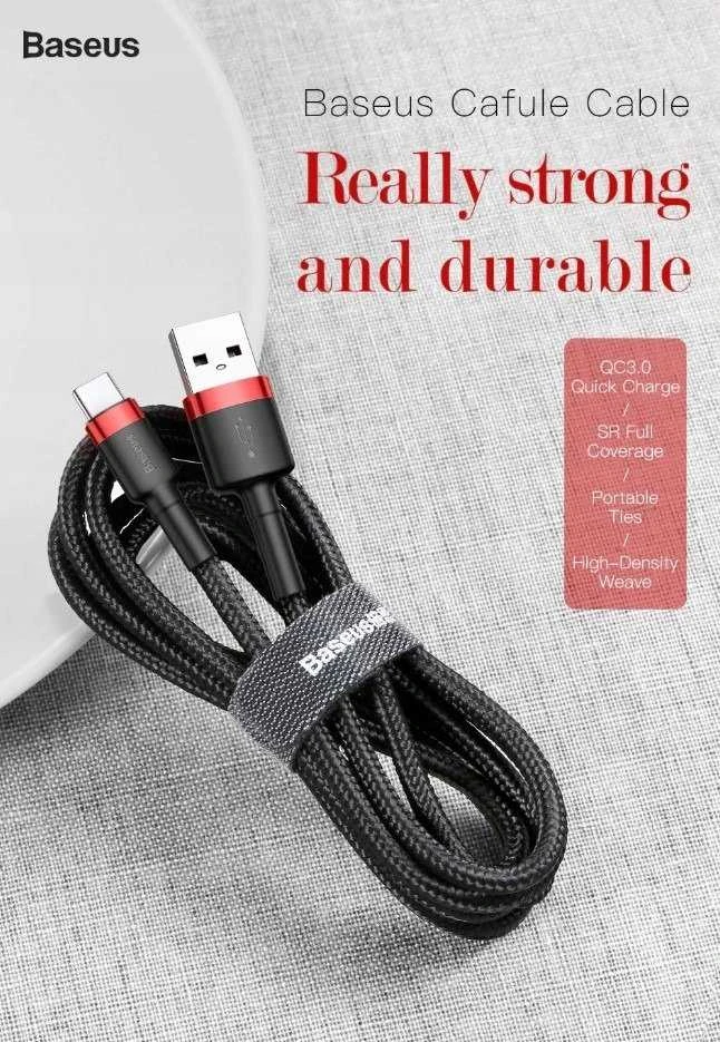 Kabelis Baseus USB2.0 A kištukas - USB C kištukas 1 m, QC3.0 su nailoniniu šarvu , raudonas/juodas