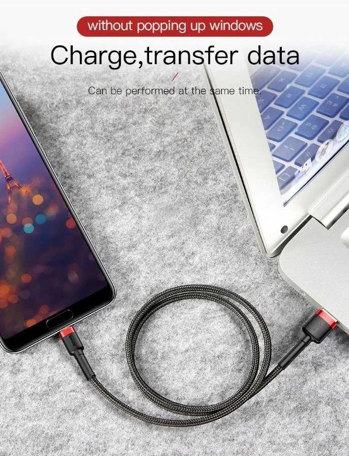 Kabelis Baseus USB2.0 A kištukas - USB C kištukas 1 m, QC3.0 su nailoniniu šarvu , raudonas/juodas