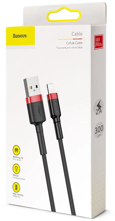 Baseus Cafule kabelis USB Lightning 2A 3m - Juodas / Raudonas