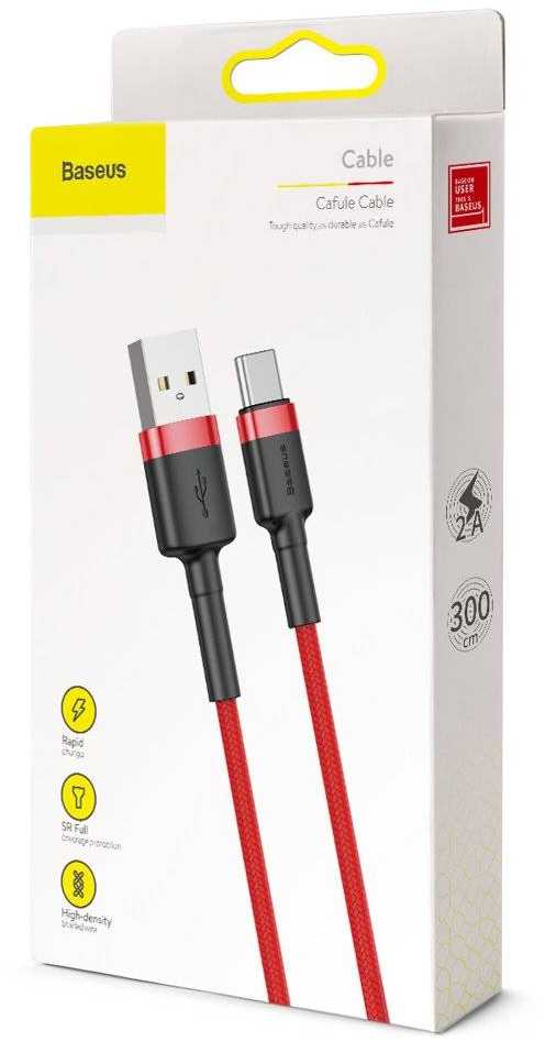 Baseus Cafule USB-C kabelis 2A 3m - Raudonas