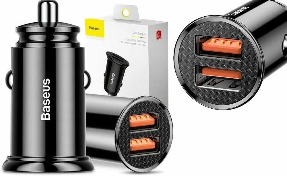 Baseus Circular automobilinis įkroviklis 2xUSB QC3.0 5A 30W - Juodas