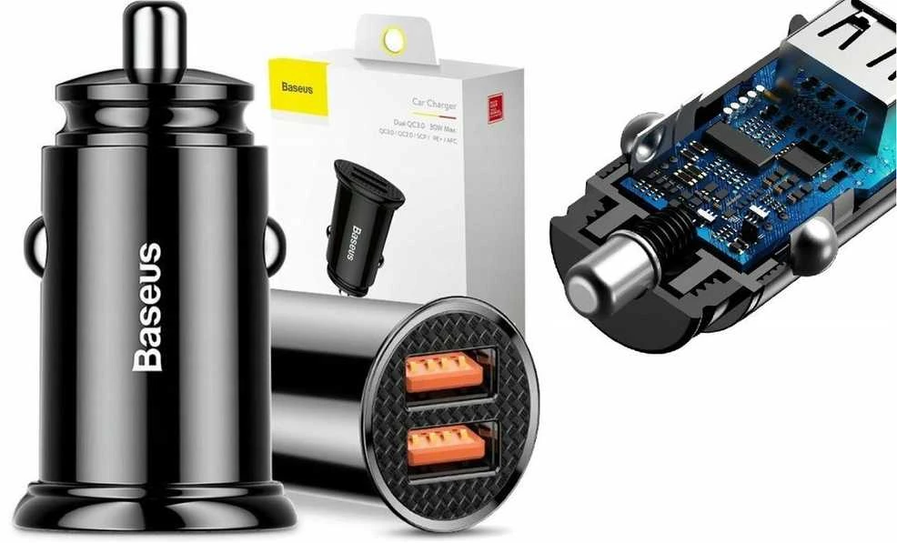 Baseus Circular automobilinis įkroviklis 2xUSB QC3.0 5A 30W - Juodas