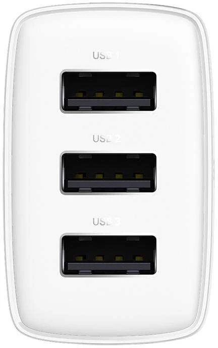 Baseus kompaktiškas greitas įkroviklis, 3x USB, 17W - baltas
