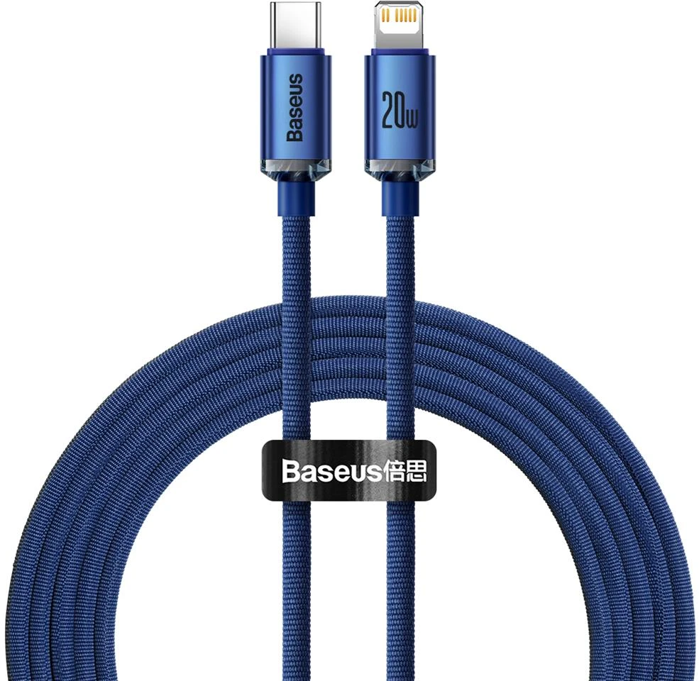 Baseus laidas Crystal Shine USB-C – Lightning 2,0 m 20W mėlynas