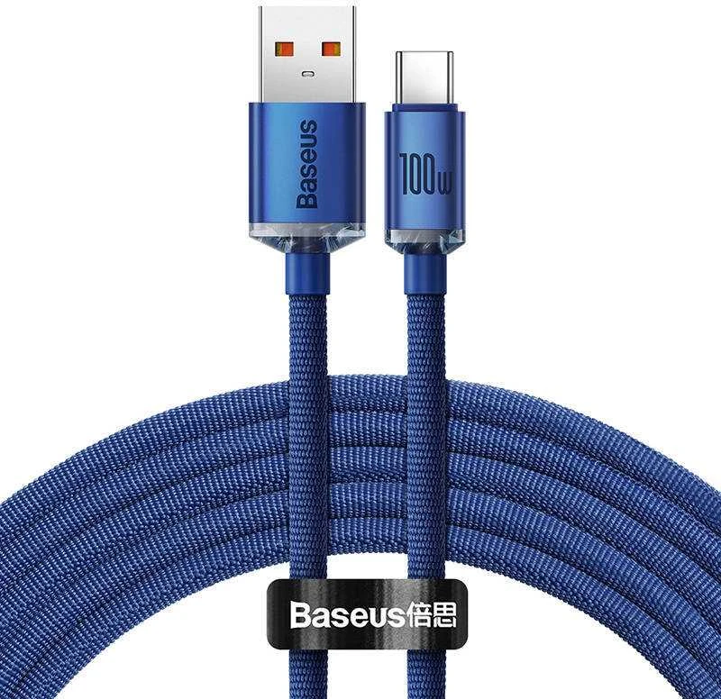 Baseus Crystal Shine kabelis USB - USB-C 5A 100W 1.2m mėlynas