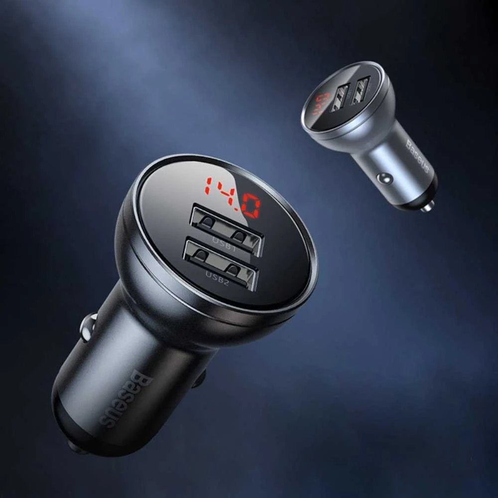Baseus 2xUSB 4.8A automobilinis įkroviklis 24W - Pilkas