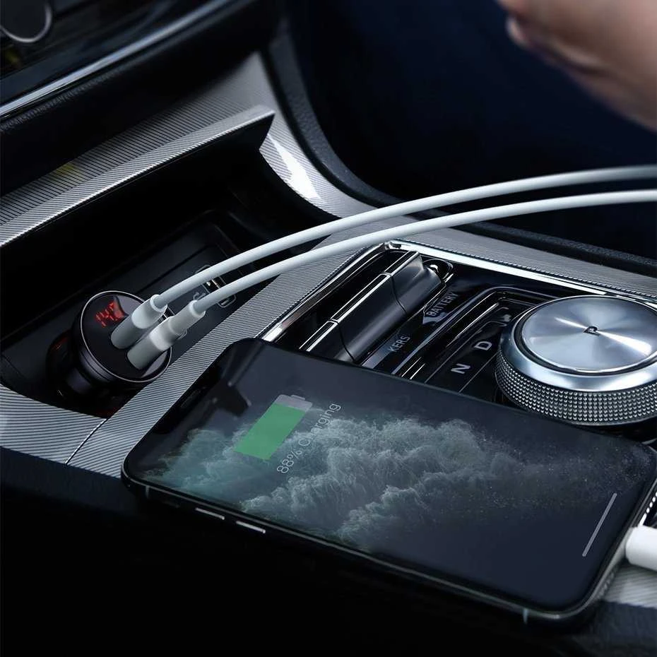 Baseus automobilinis įkroviklis 24W su 3-in-1 USB kabeliu 1.2m
