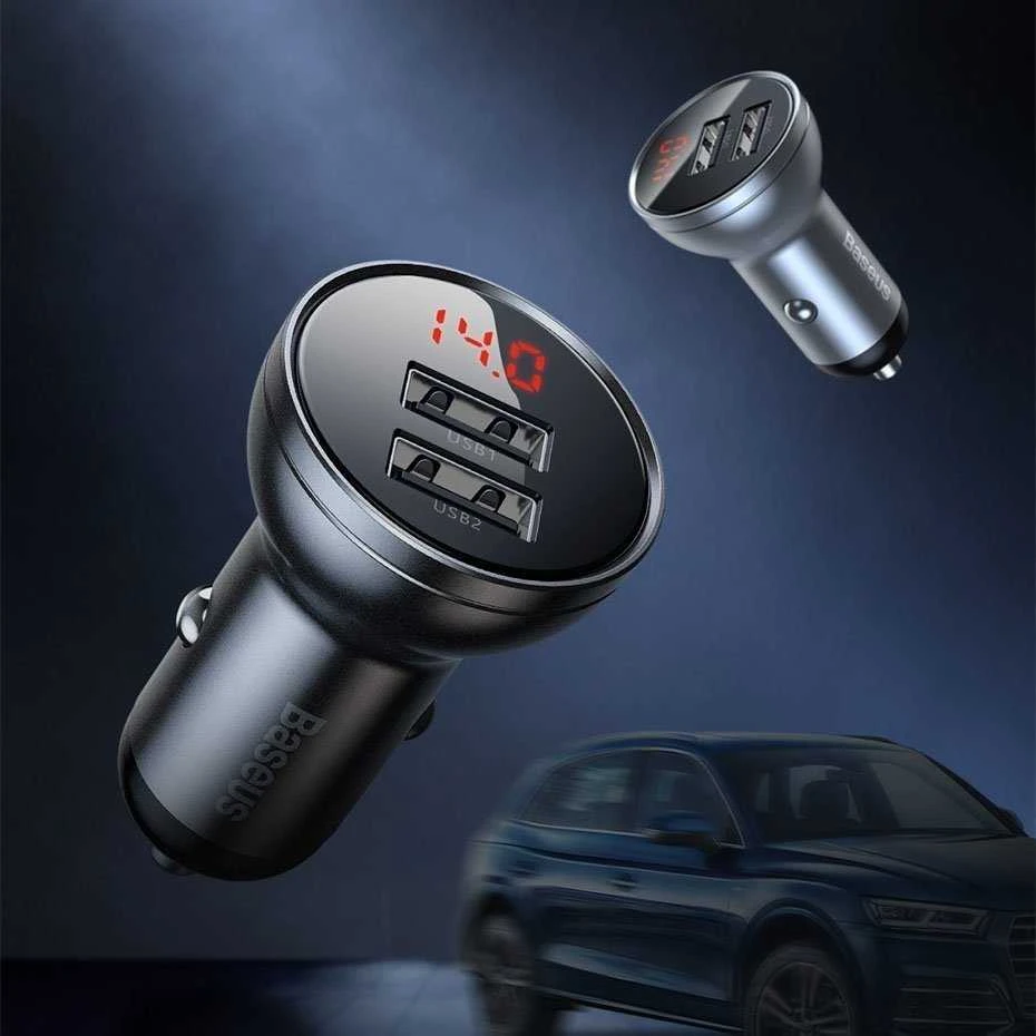 Baseus automobilinis įkroviklis 24W su 3-in-1 USB kabeliu 1.2m