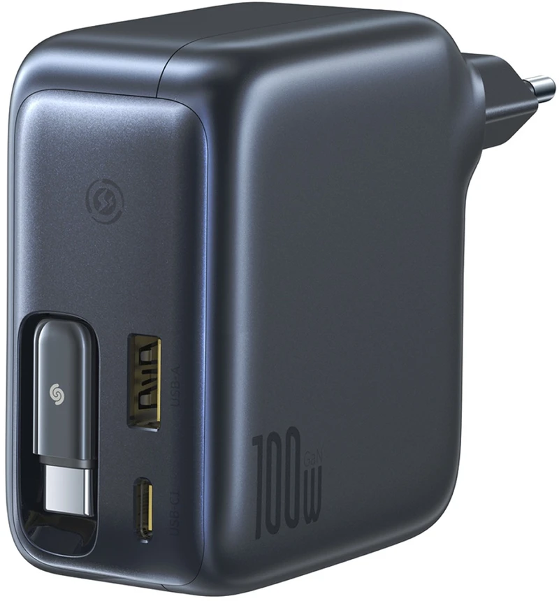„Baseus EnerCore CJ11 100W“ su USB-A ir USB-C prievadais bei ištraukiamu USB-C laidu - juoda