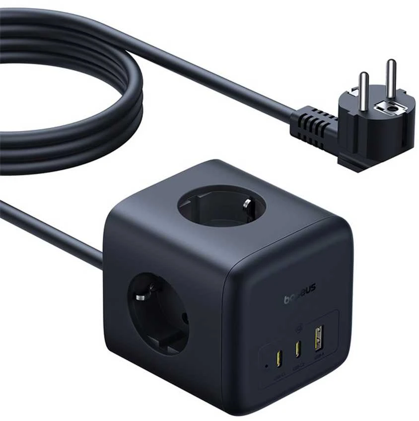 Baseus EnerFill FA11 67W Power Strip, USB-A + USB-C Cube + 3 x EU Socket 1.5m – juodos spalvos