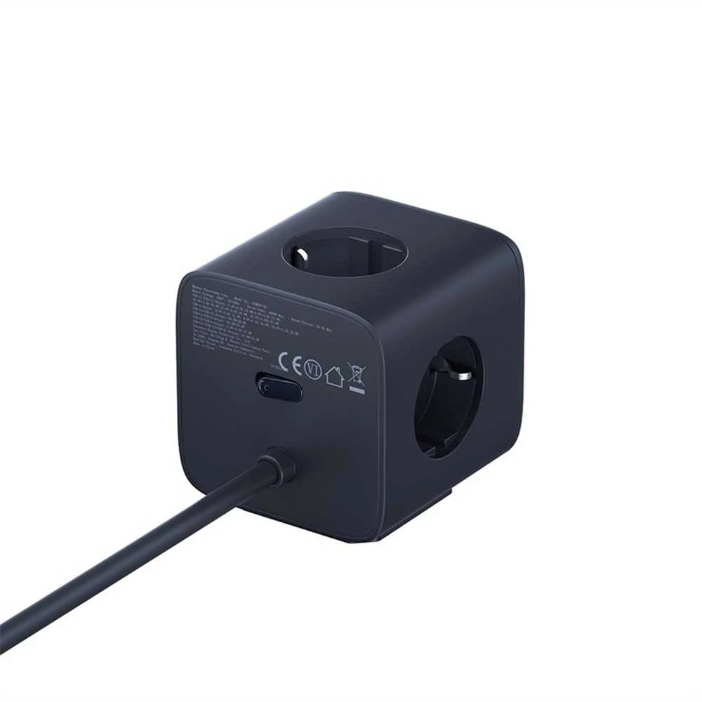 Baseus EnerFill FA11 67W Power Strip, USB-A + USB-C Cube + 3 x EU Socket 1.5m – juodos spalvos