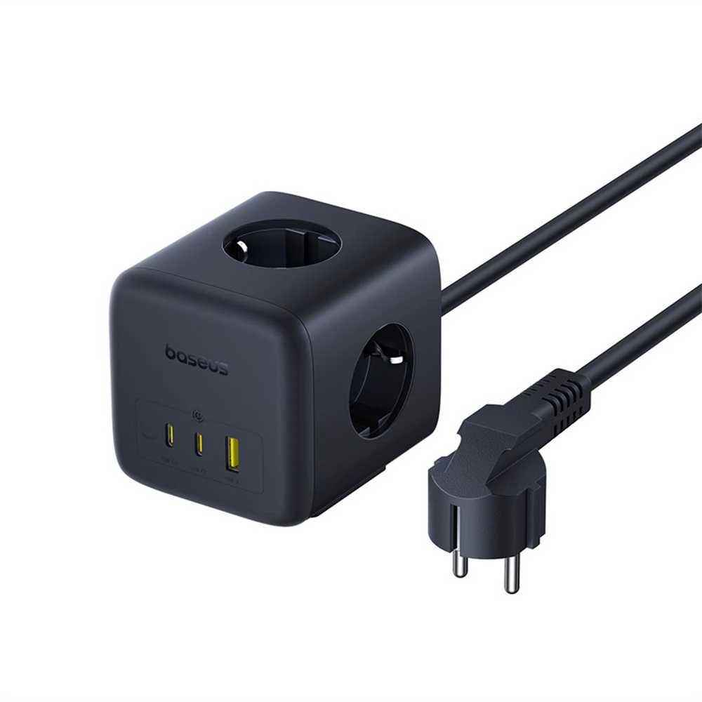 Baseus EnerFill FA11 67W Power Strip, USB-A + USB-C Cube + 3 x EU Socket 1.5m – juodos spalvos