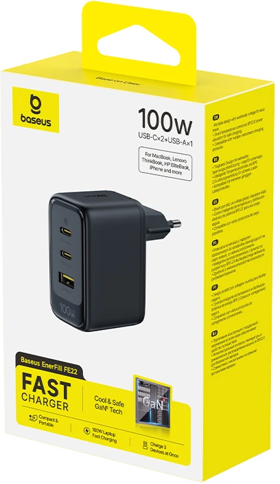Baseus Enerfill FE22 sieninis įkroviklis 100W 2C+U juodas