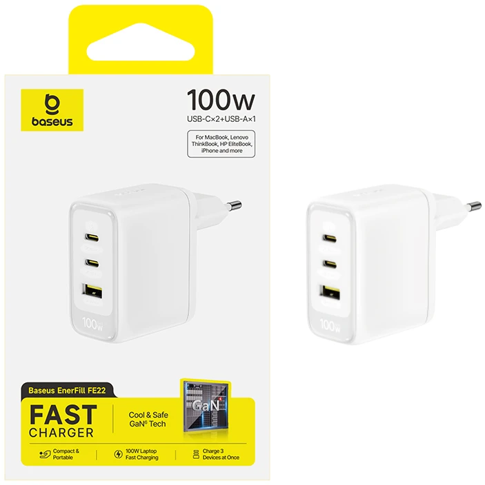 Baseus Enerfill FE22 sieninis įkroviklis 100W 2C+U baltas