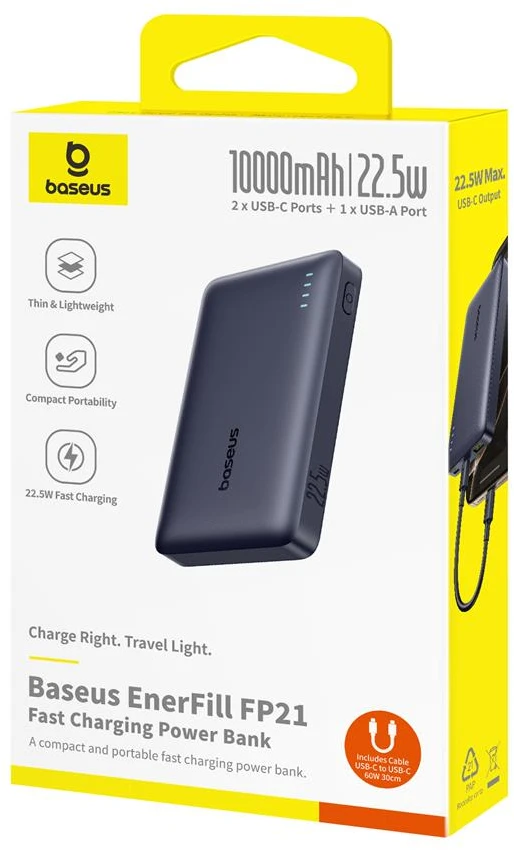Baseus EnerFill FP21 10000 mAh USB-A USB-C 22.5W juoda