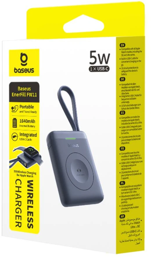 Baseus EnerFill FW11 nešiojamas belaidis įkroviklis Watch su integruotu laidu 5W juodas