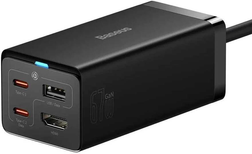 Baseus GaN5 Pro sieninis įkroviklis 2xUSB-C + USB + HDMI, 67 W (juodas)