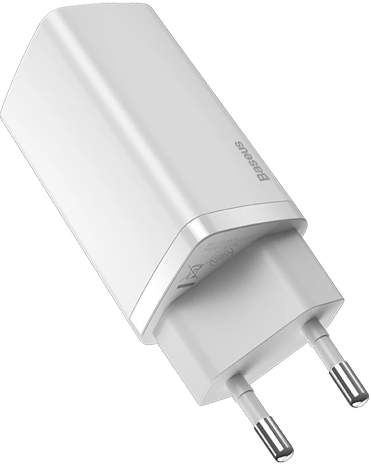 Baseus Sieninis įkroviklis GaN2 Lite 65W USB + USB-C QC4+ PD3.0 SCP FCP AFC, baltas