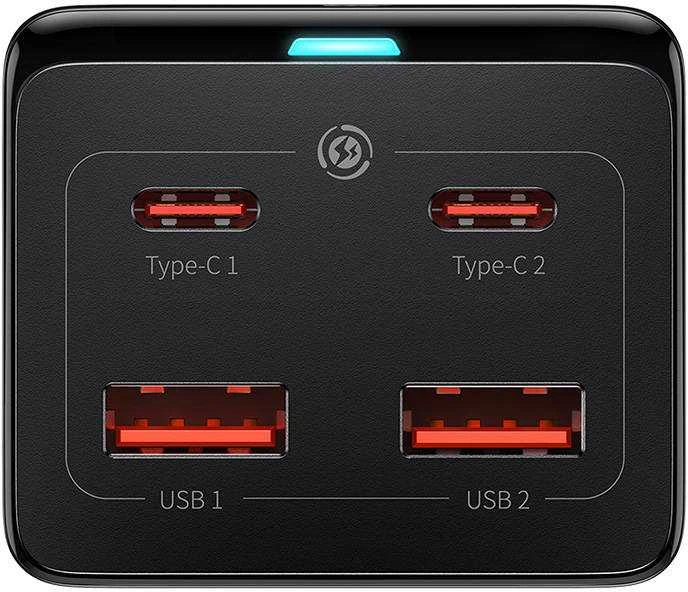Baseus GaN3 Pro sieninis įkroviklis / maitinimo juosta 2xUSB + 2xUSB-C + AC 100W juodas