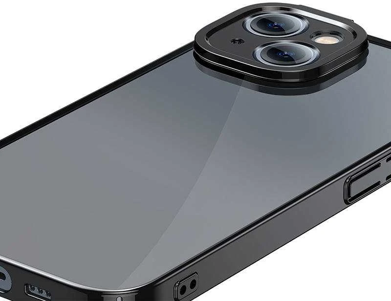 Baseus Glitter skaidrus dėklas ir grūdintas stiklas, skirtas iPhone 14 Plus (juodas)