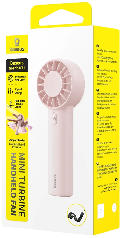 Baseus GoTrip DT1 mini nešiojamas ventiliatorius, kūdikių rožinės spalvos