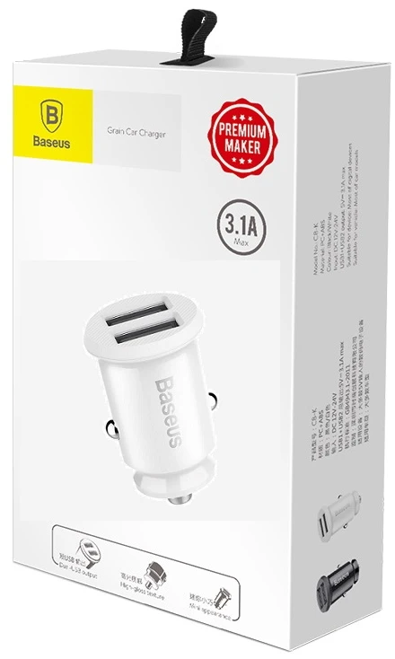 Įkroviklis Baseus Grain 3.1A Baltas