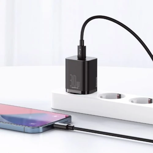 Baseus Sieninis įkroviklis Super Si 30W USB-C QC3.0 PD, juodas