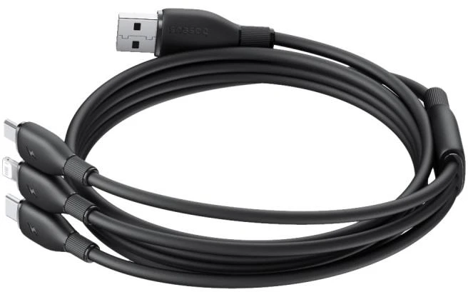 Baseus itin spartus „trys viename“ greitojo įkrovimo laidas USB-A į M+L+C 3.5A 0.8m Cosmic Juodas