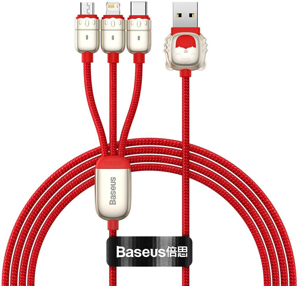 Baseus kabelis Year of the Tiger 3 in 1 – USB į Type C, Lightning, Micro USB – 3,5A 1,2 metras (CASX010009) raudonos spalvos