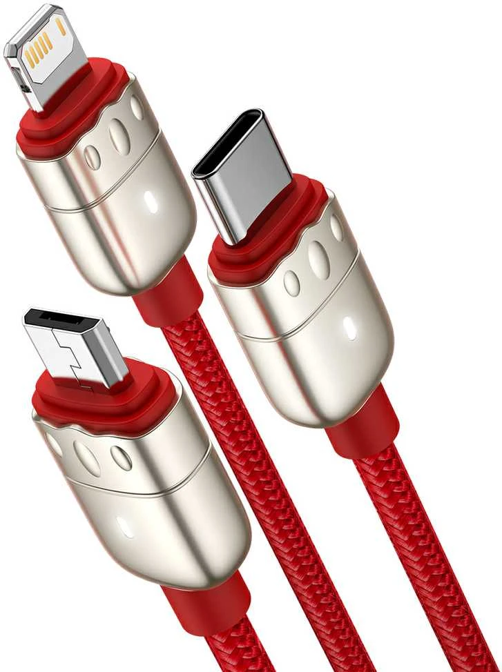 Baseus kabelis Year of the Tiger 3 in 1 – USB į Type C, Lightning, Micro USB – 3,5A 1,2 metras (CASX010009) raudonos spalvos