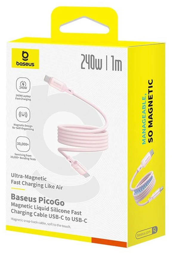Baseus laidas PicoGo PD USB-C – USB-C 1,0m švelniai rožinis 240W magnetinis