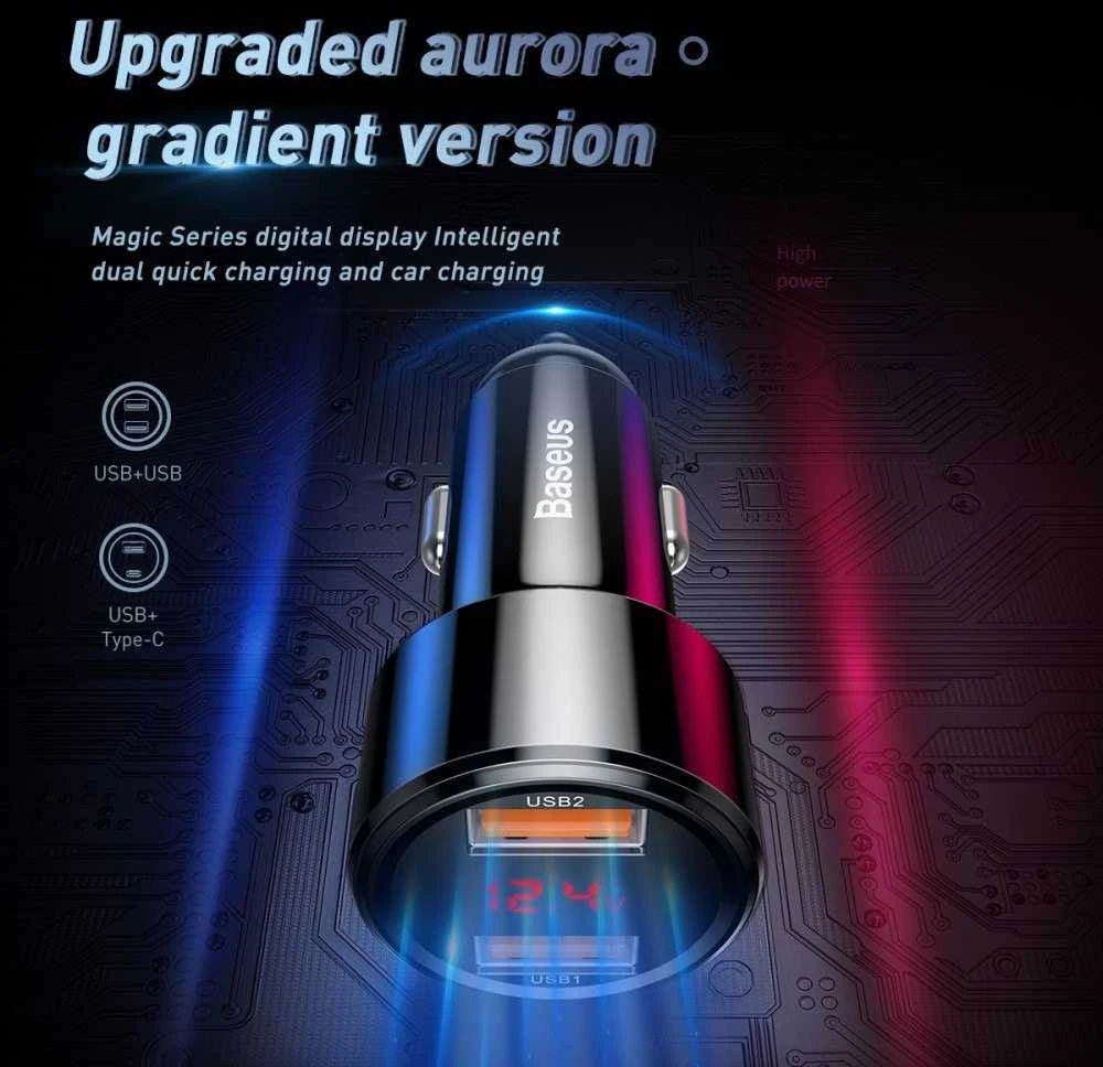 Baseus Magic automobilinis įkroviklis 2x USB QC 3.0 45W - Juodas