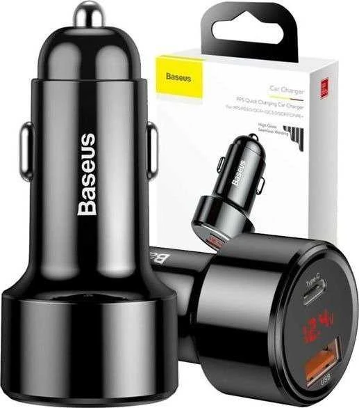 Dėklas Baseus Magic USB + USB-C QC 4.0 PD 45W automobilinis įkroviklis - juodas
