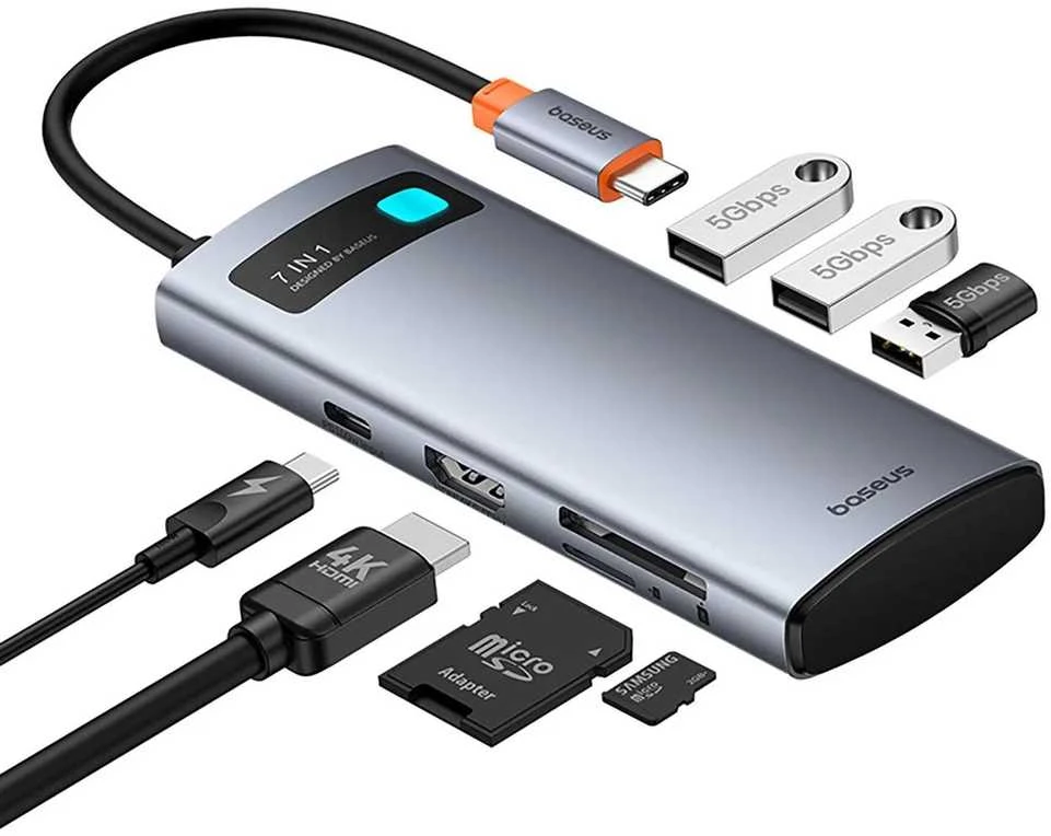 Baseus Metal Gleam Series 7-in-1 USB-C HUB Docking Station Kosminė pilka