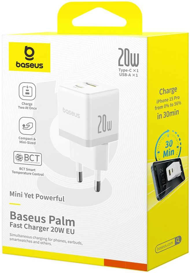 Baseus Palm 20 W dvigubas USB greitas įkroviklis baltas (P10111608213-00)