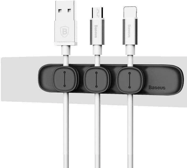 Kabelių laikiklis klijuojamas su magnetiniais 3 kabelių adapteriais juodas BASEUS