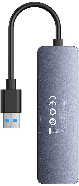 4in1 šakotuvas „Baseus UltraJoy Lite“, 15 cm, USB-A į 4x USB 3.0 + USB-C 5V (rutulinis)