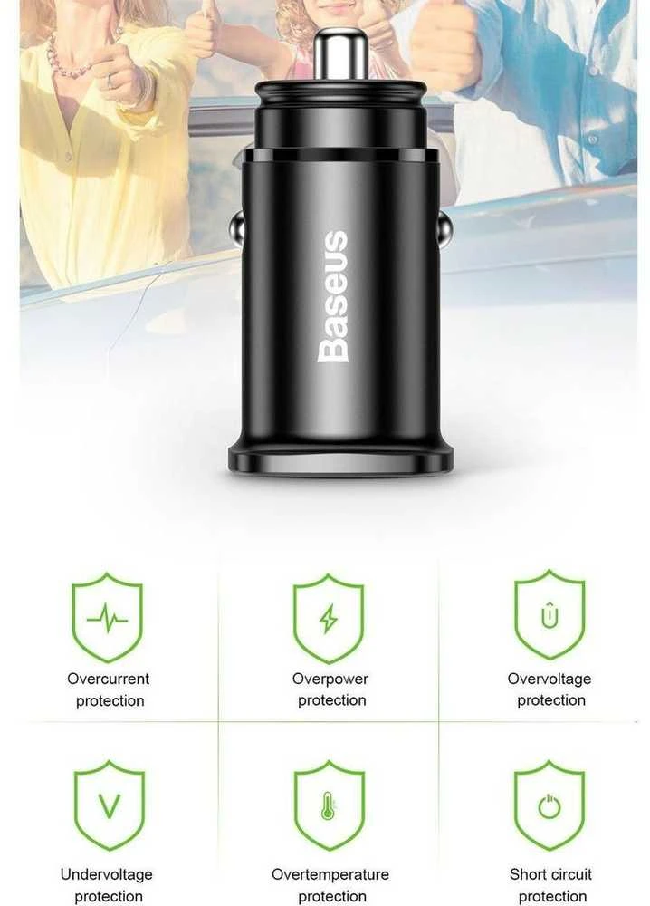 Baseus Square automobilinis įkroviklis 2xUSB QC3.0 5A 30W - Juodas